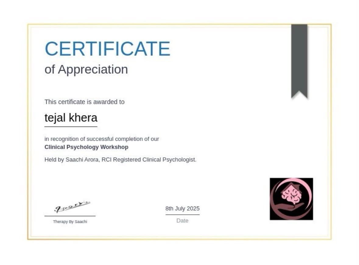 Clinical Psychology Workshop certificate
